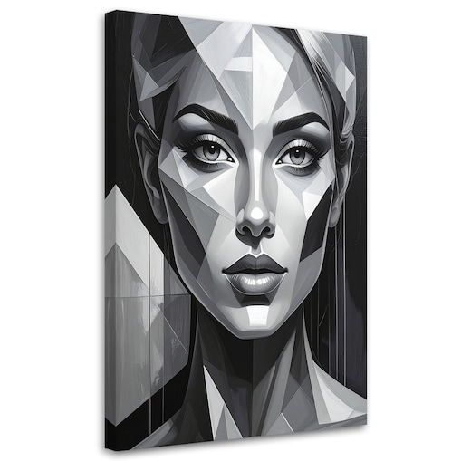 Obraz do salonu sypialni, Kobieta Geometryczny Portret czarno biały