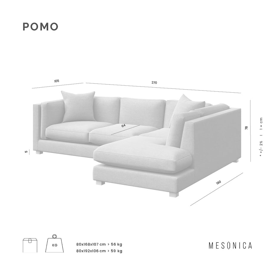 Pomo sofa narożna prawa Szara