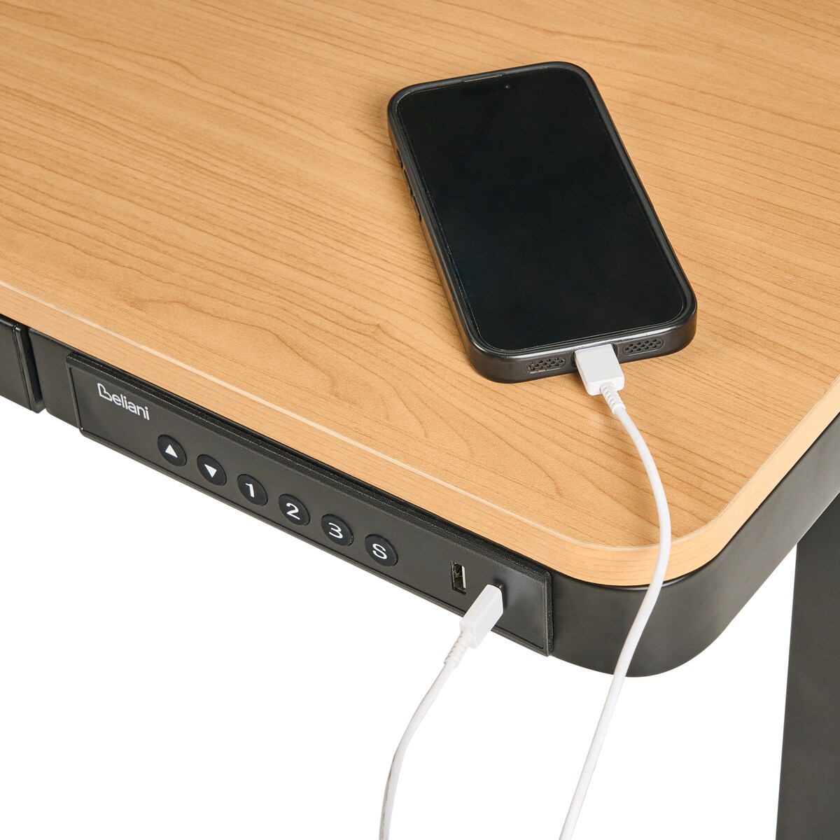 Biurko regulowane elektrycznie PENLY Czarny/ jasny brąz 120 cm 60 cm Z portem USB