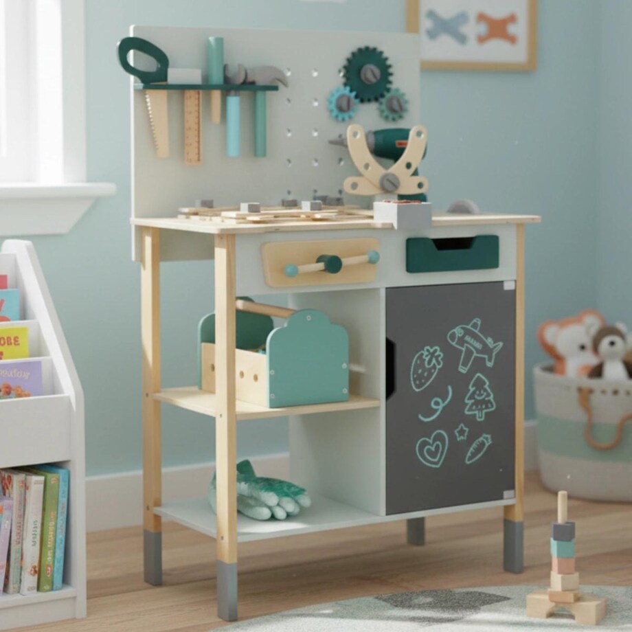 Drewniany warsztat edukacyjny z narzędziami do majsterkowania FOREST