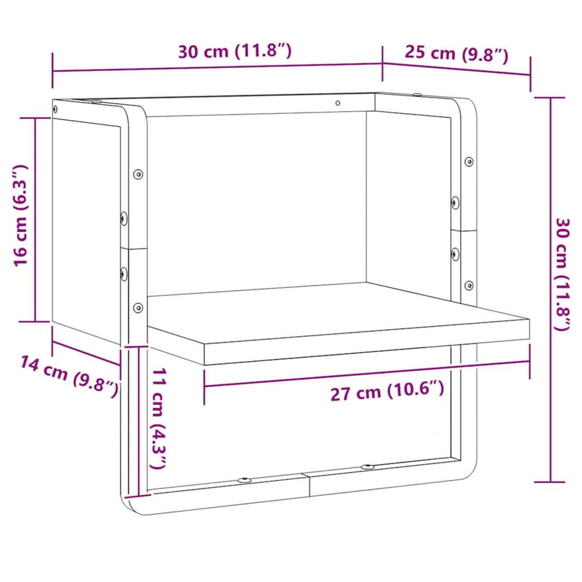vidaXL Półka ścienna z drążkiem, przydymiony dąb, 30x25x30 cm