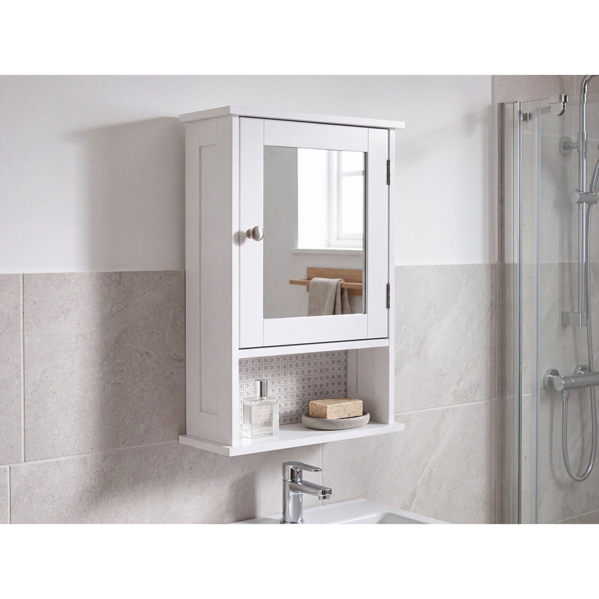 Szafka łazienkowa wisząca z lustrem HUILA 34 cm 53 cm Biały