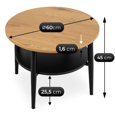 Stolik Kawowy Okrągły Skandynawski Ława Okrągła Dąb Złoty Czarny PAULO