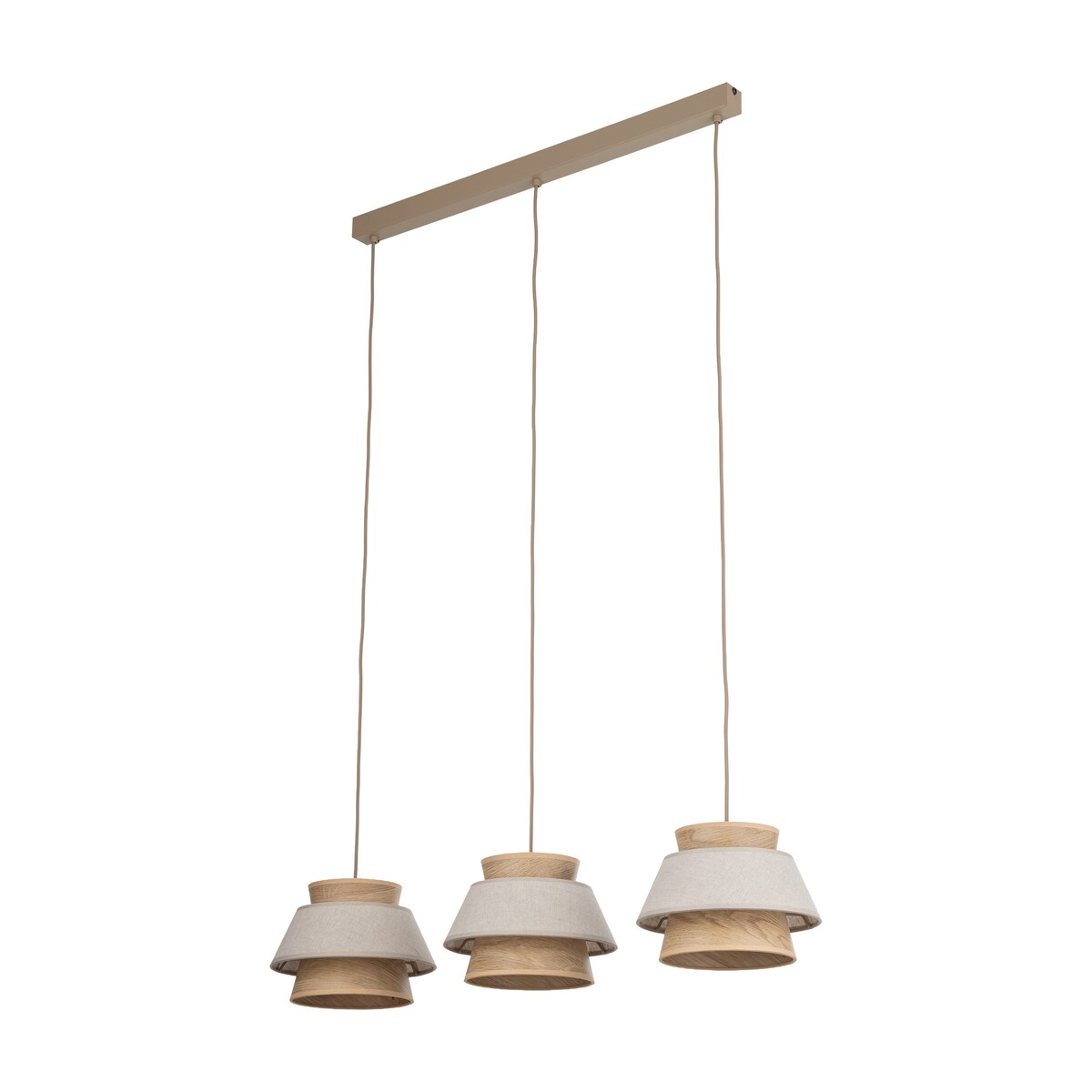 Lampa Wisząca Belka Tk Lighting Kalum Len Fornir 3Xe27 Skandynawski, Boho, Japandi