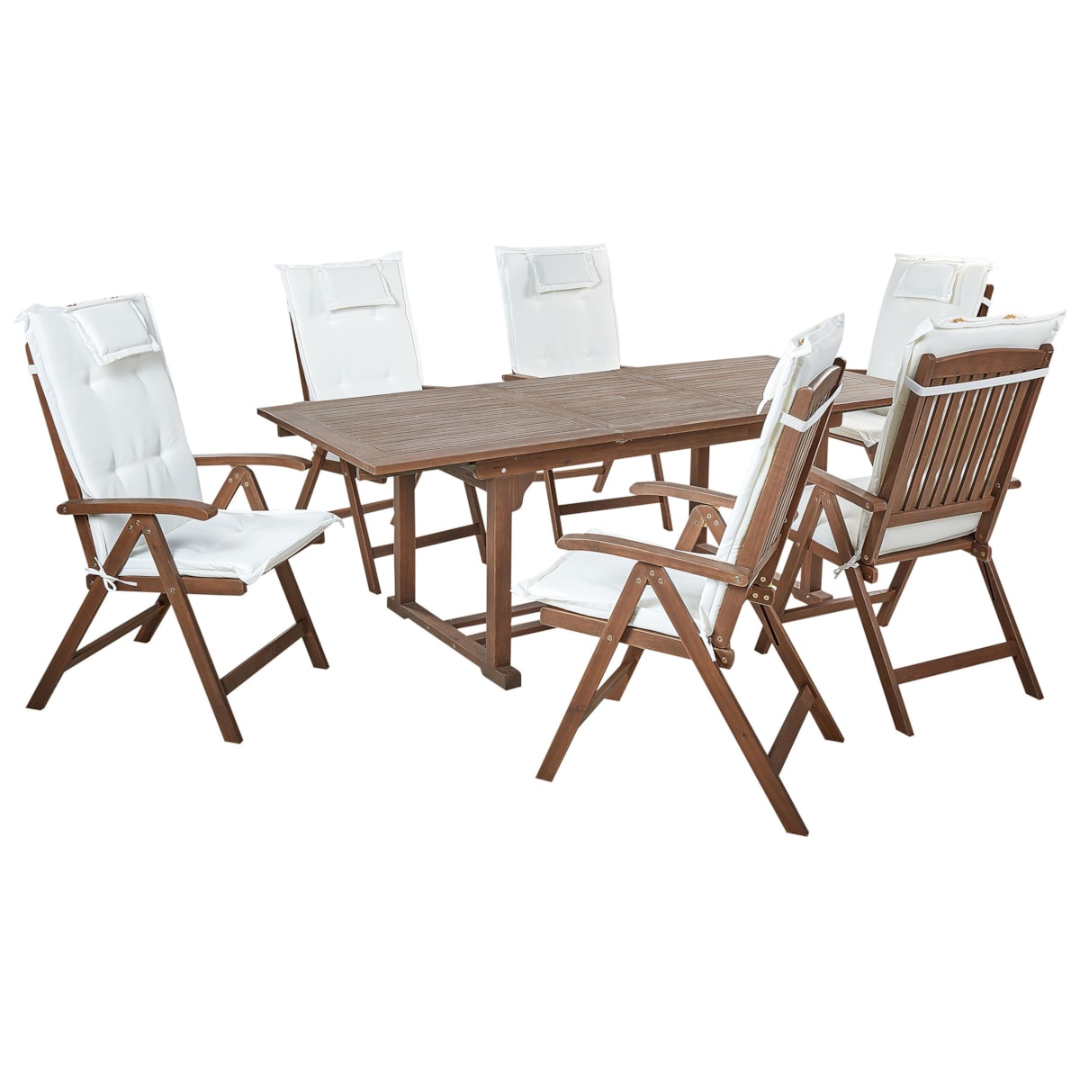 Zestaw ogrodowy dla 6 osób AMANTEA z poduszkami Drewno akacjowe Złamana biel