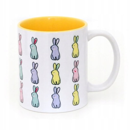 Ceramiczny kubek z uchwytem SUNNY BUNNIES do kawy herbaty czekolady 300ml - prezent upominek na Wielkanoc dla kobiety faceta babci dziadka mamy taty