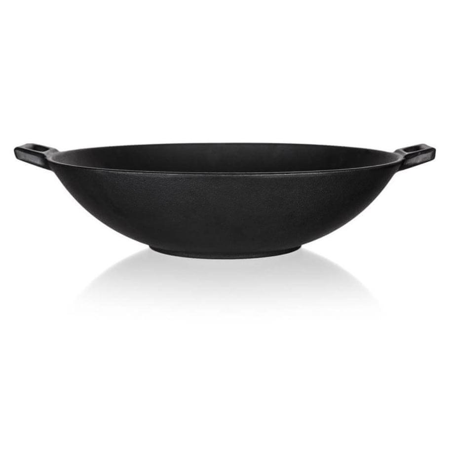 PATELNIA ŻELIWNA WOK Garnek duża ciężka 36,5 cm z żeliwa kociołek czarna