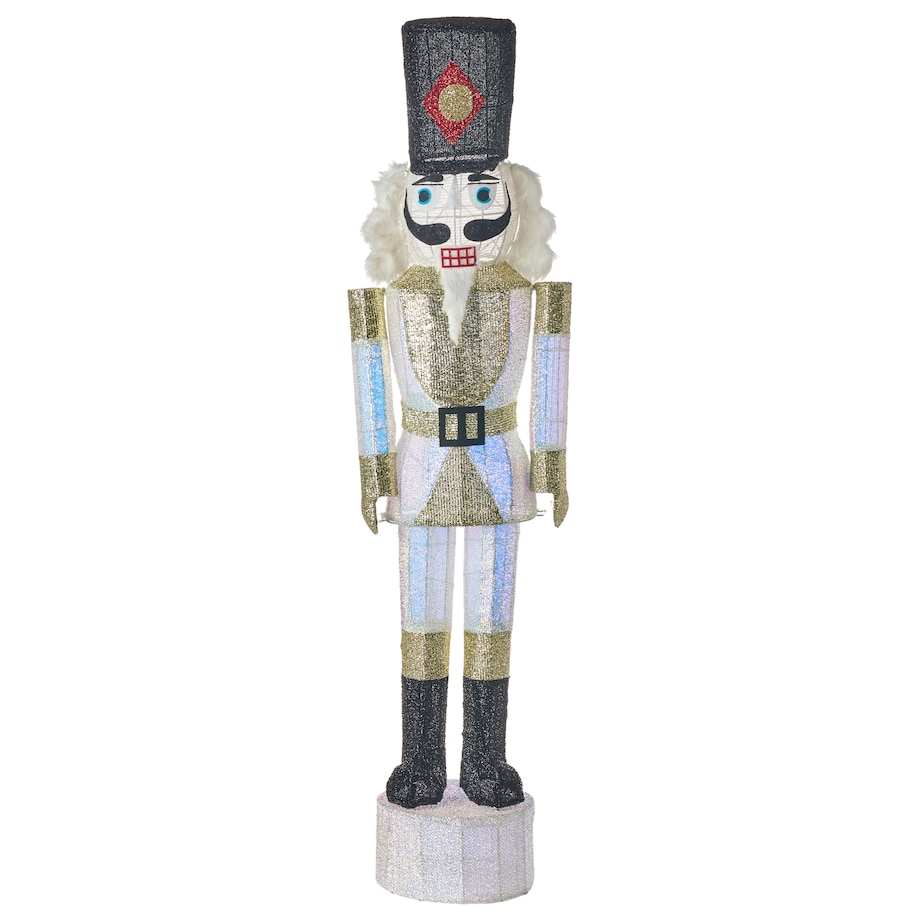 Dekoracja ogrodowa LED STOROVAN Dziadek do orzechów 152 cm Biały/ złoty