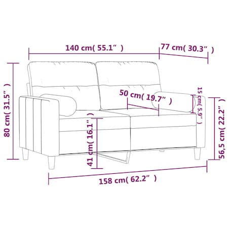 vidaXL 2-osobowa sofa z poduszkami, ciemnoszara, 140 cm, tkanina