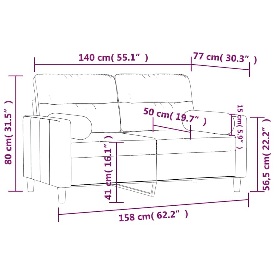 vidaXL 2-osobowa sofa z poduszkami, ciemnoszara, 140 cm, tkanina