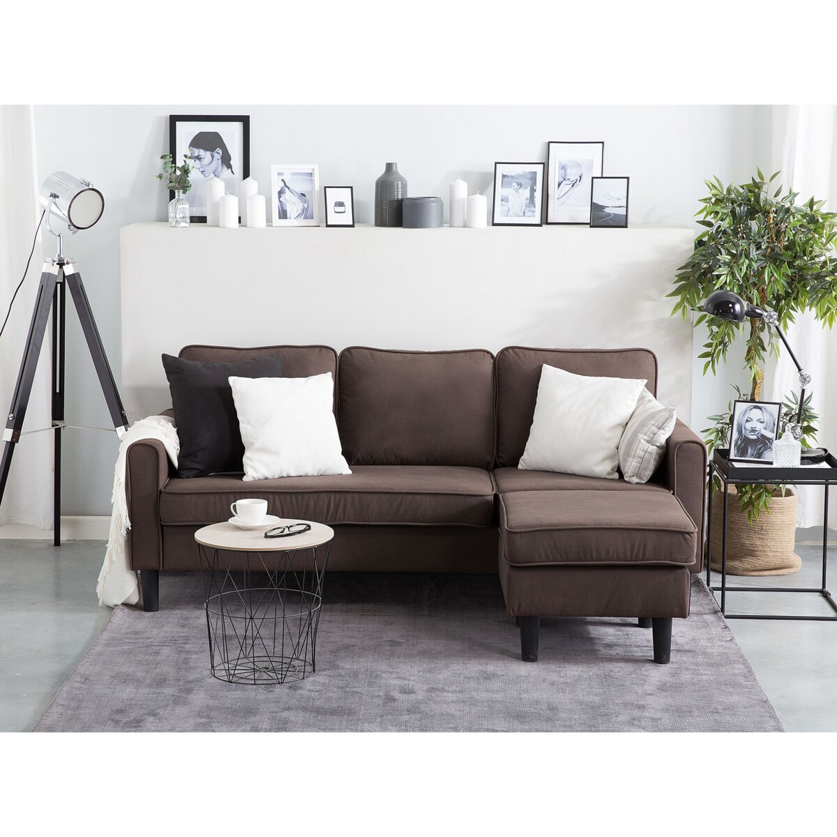 Sofa 3-osobowa z otomaną brązowa AVESTA