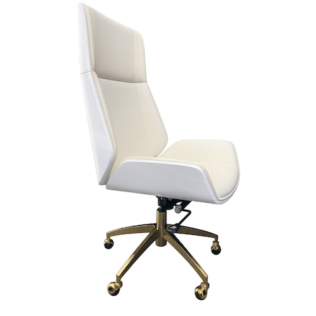 Zestaw mebli biurowych Prima: biurko białe glamour + fotel obrotowy