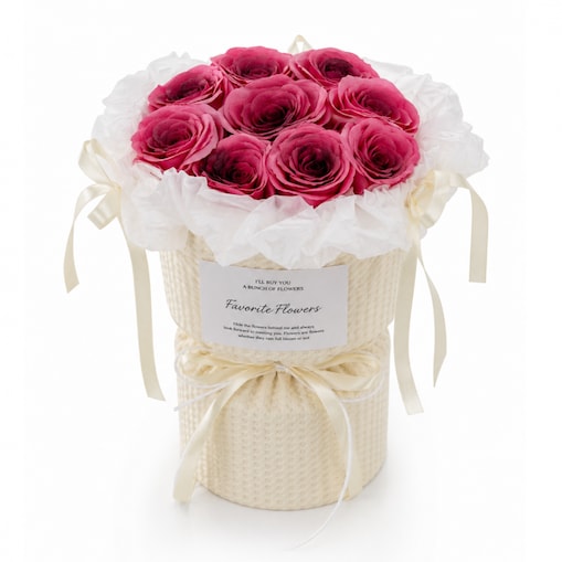 Flower box, bukiet zapachowych kwiatów mydlanych w pudełku, LED 9szt. BUK33B