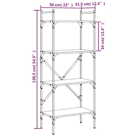 vidaXL 4-poziomowy regał na książki, dąb sonoma, 56x31,5x138,5 cm