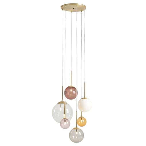 Lampa wisząca kaskada Bosso 1119K40_R Aldex kolorowe kule szklane mosiądz