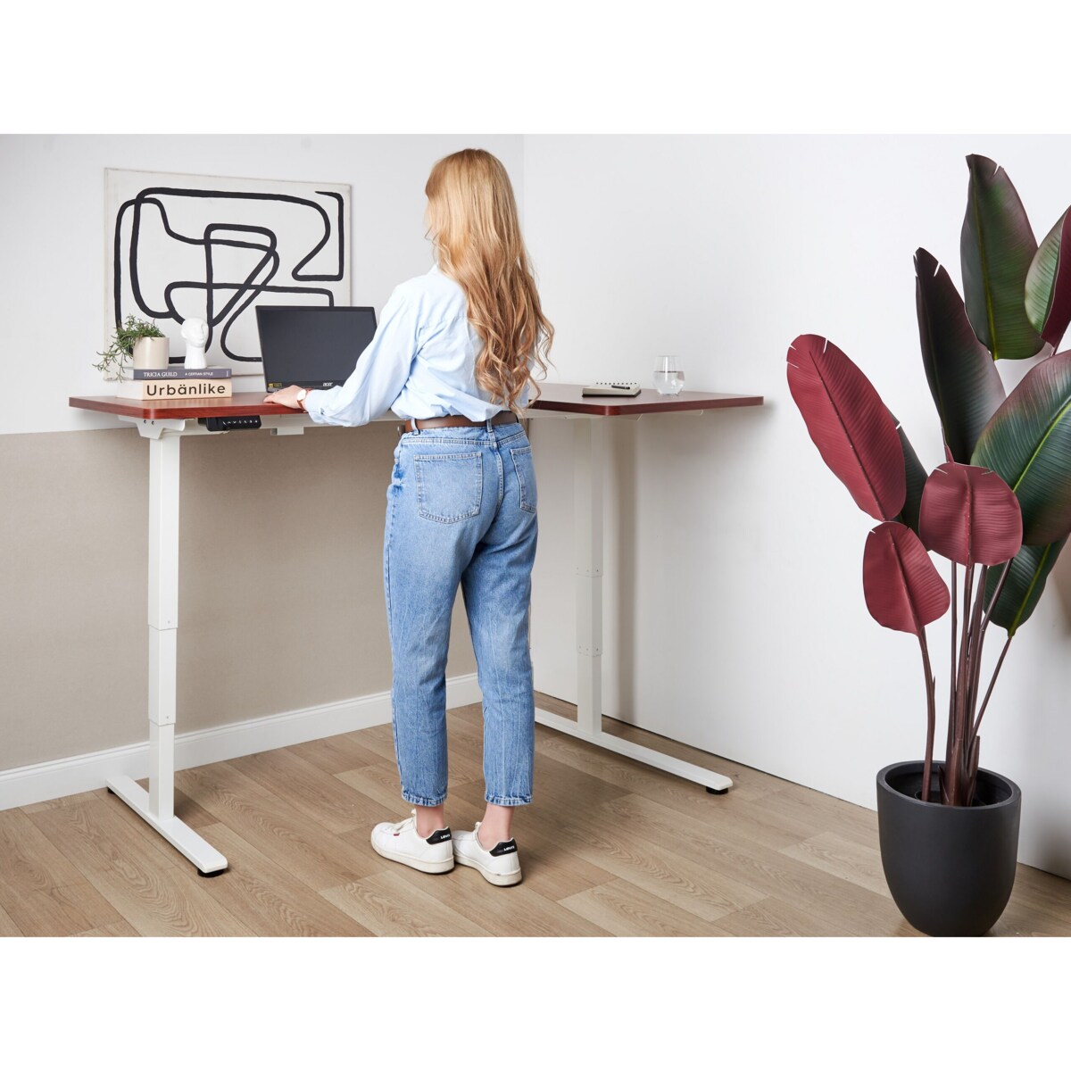 Biurko regulowane Elektryczny Prawostronny Ciemne drewno DESTINES