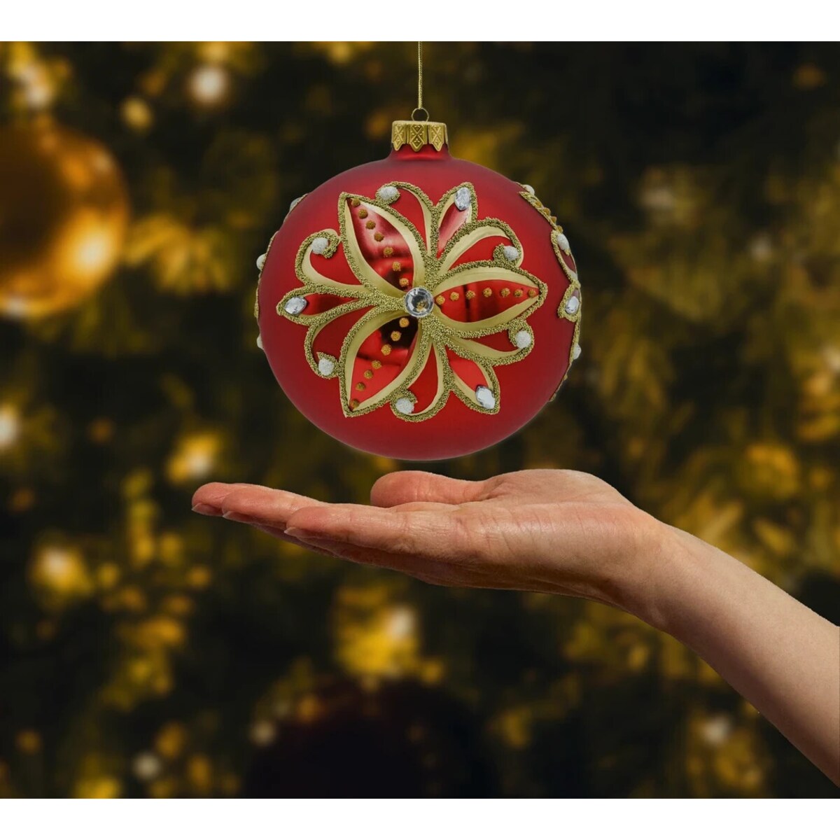 Bombki okrągłe czerwone: Złoty kwiat