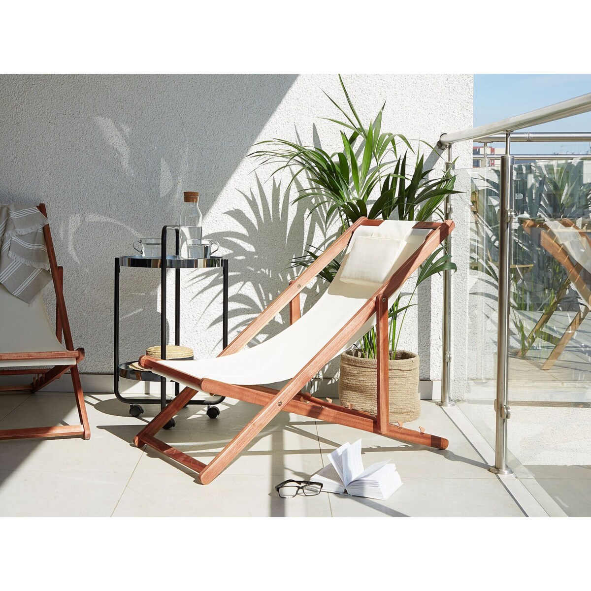 Leżak ogrodowy i zestaw 2 wymiennych tkanin (różne warianty) ciemne drewno AVELLINO