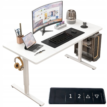 Biurko Elektryczne Podnoszone Białe 160 cm Regulowane Wysokości 72-118 cm