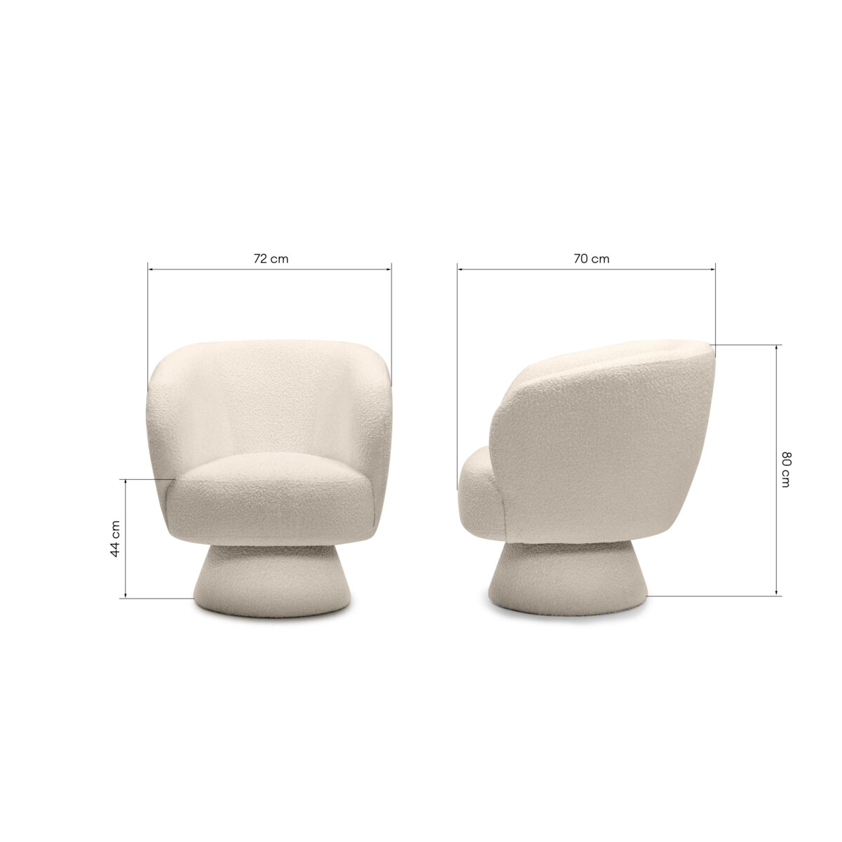 Fotel obrotowy 80x72x70 cm bouclé Nalf - IV jasnobeżowy