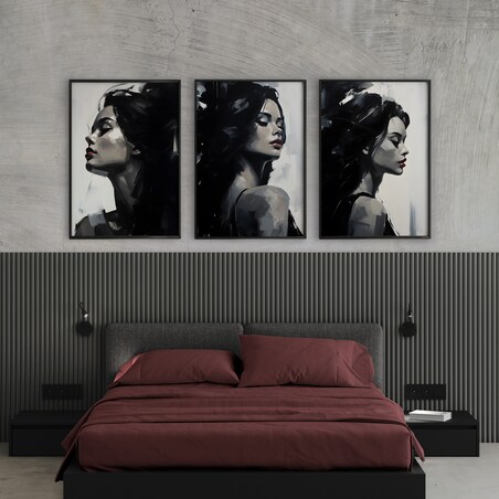 ZESTAW 3X PLAKAT W RAMIE DO SYPIALNI CZARNO-BIAŁE KOBIECE PORTRETY 60x80cm