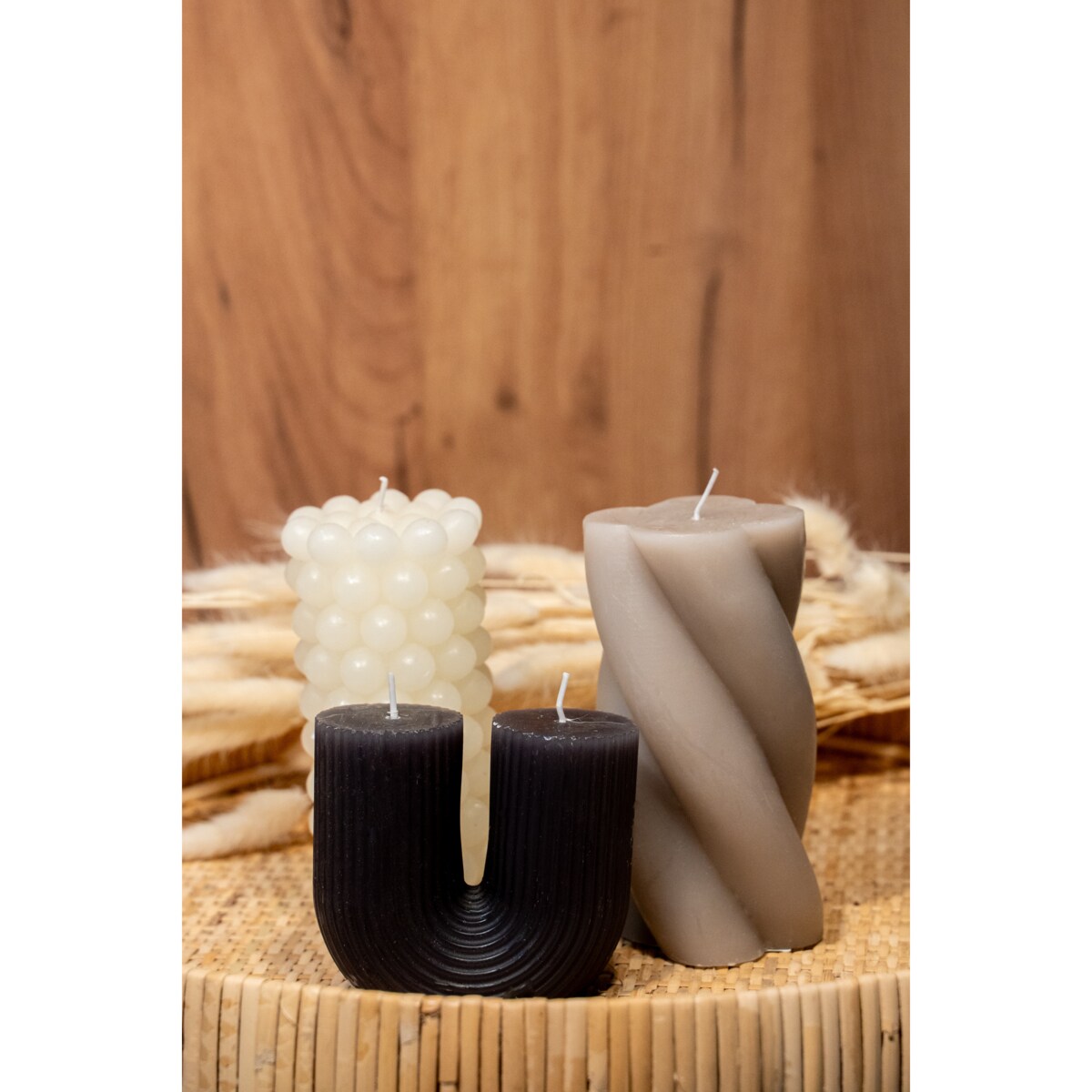 Świeca podwójna, antracytowa, 9 cm