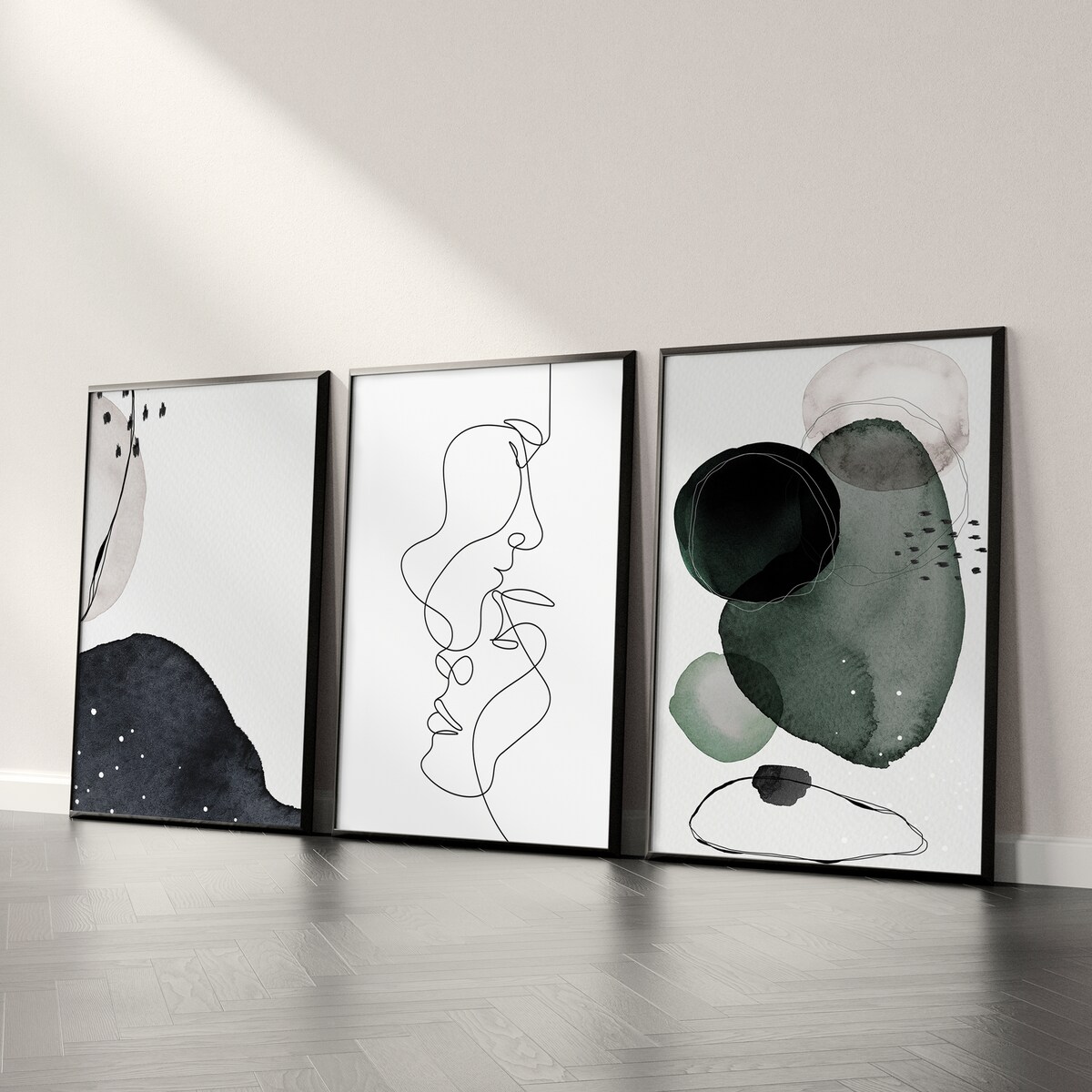 ZESTAW 3X PLAKAT W RAMIE DO SYPIALNI PORTRETY LINE-ART MINIMALIZM 30x40cm