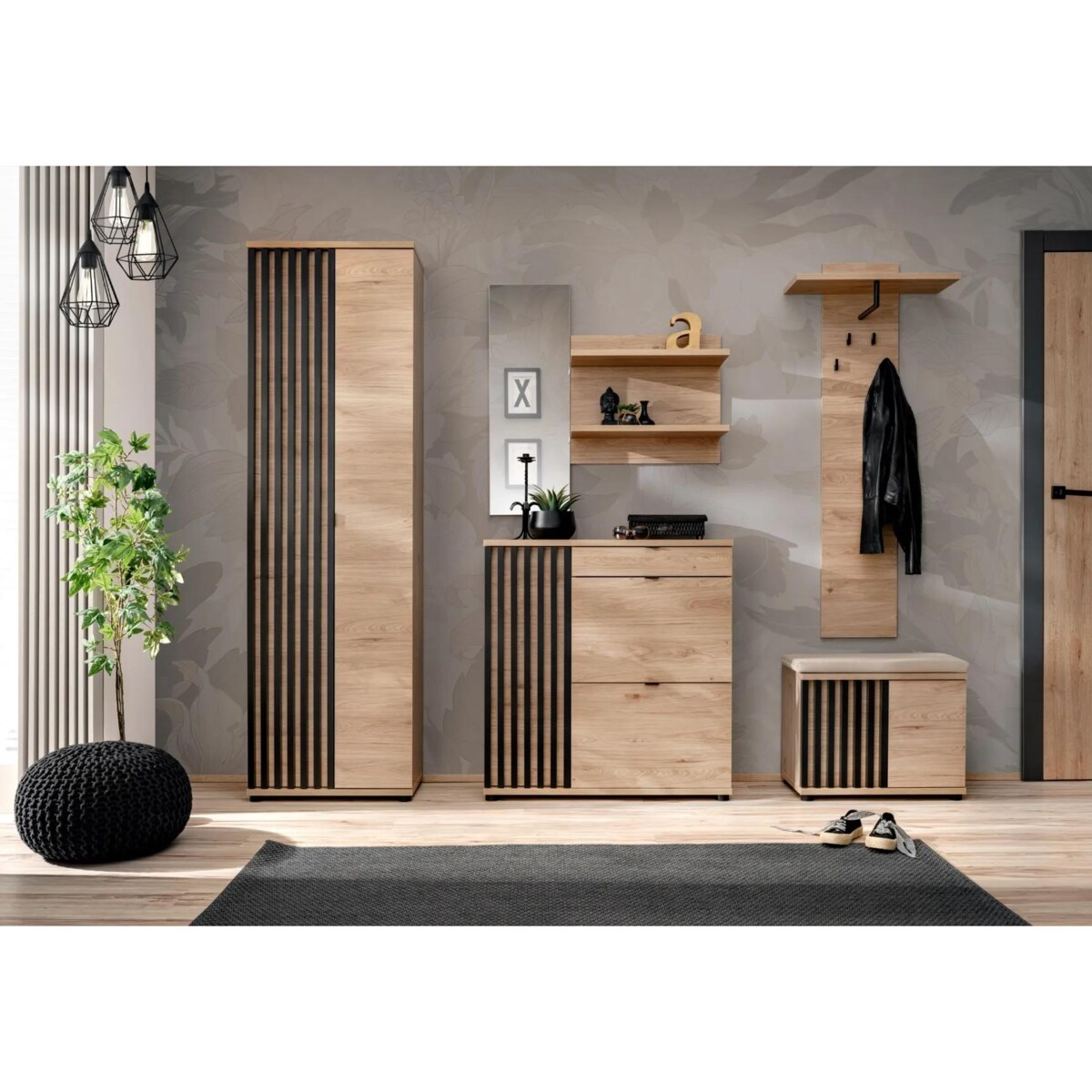 Szafka na buty z siedziskiem PEDRO hickory jackson/czarna