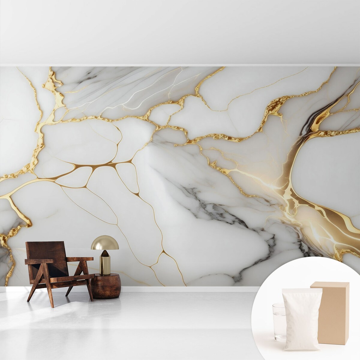 Fototapeta flizelinowa 416x254 cm - Marmurowa elegancja, tapeta ścienna biała