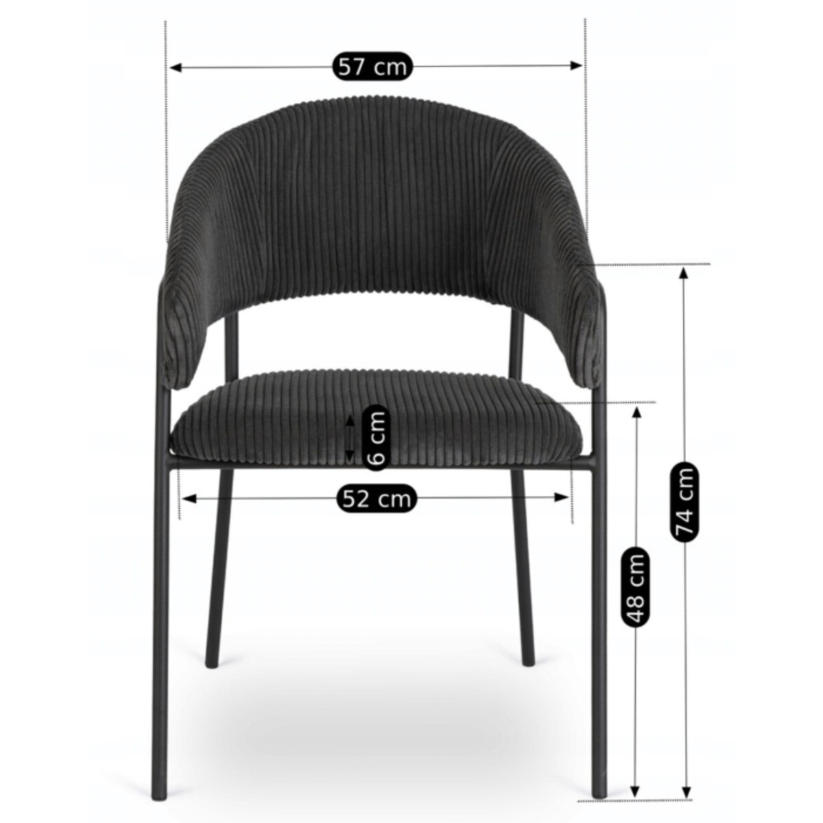 Krzesło Tapicerowane TINKA Czarne Sztruksowe Nowoczesne Loft