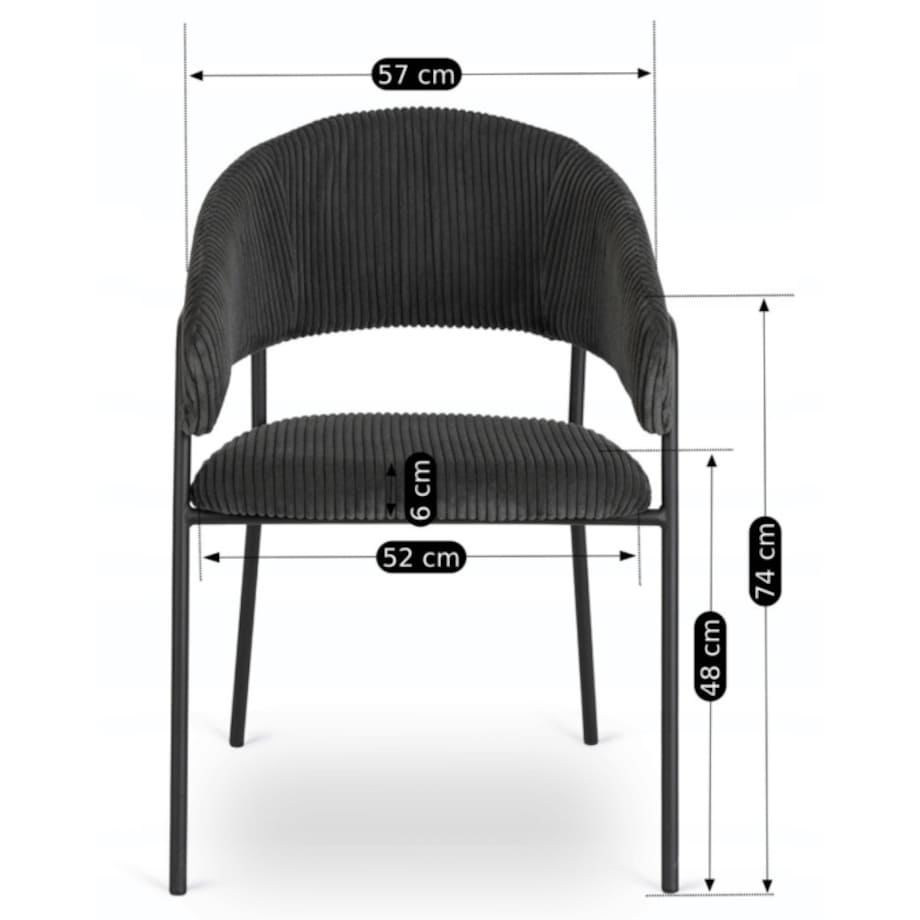 Krzesło Tapicerowane TINKA Czarne Sztruksowe Nowoczesne Loft