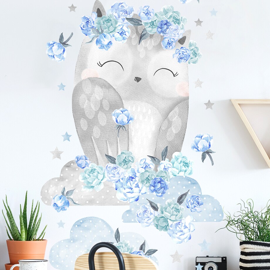 Naklejka na ścianę Sowa niebieska