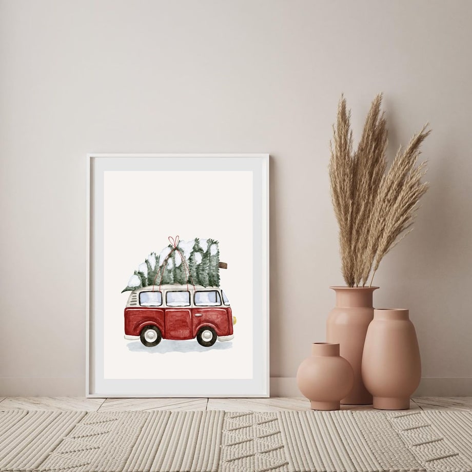 Poster Story, Plakat, Obraz - Świąteczny Van z Choinką, wymiary 50 x 70 cm