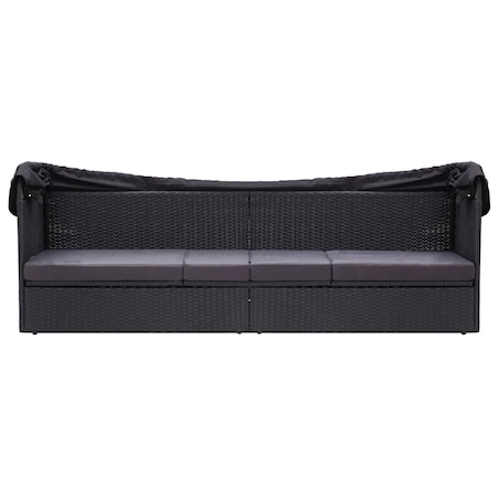 vidaXL Sofa ogrodowa z zadaszeniem, polirattan, czarna