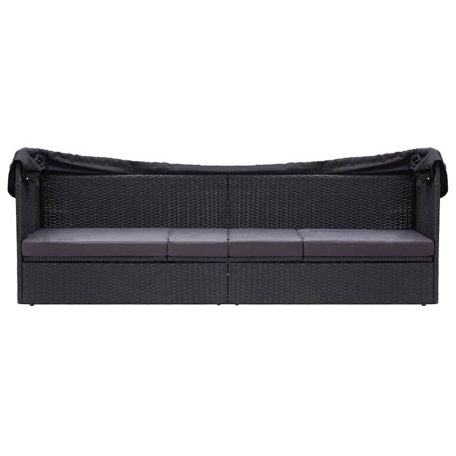 vidaXL Sofa ogrodowa z zadaszeniem, polirattan, czarna