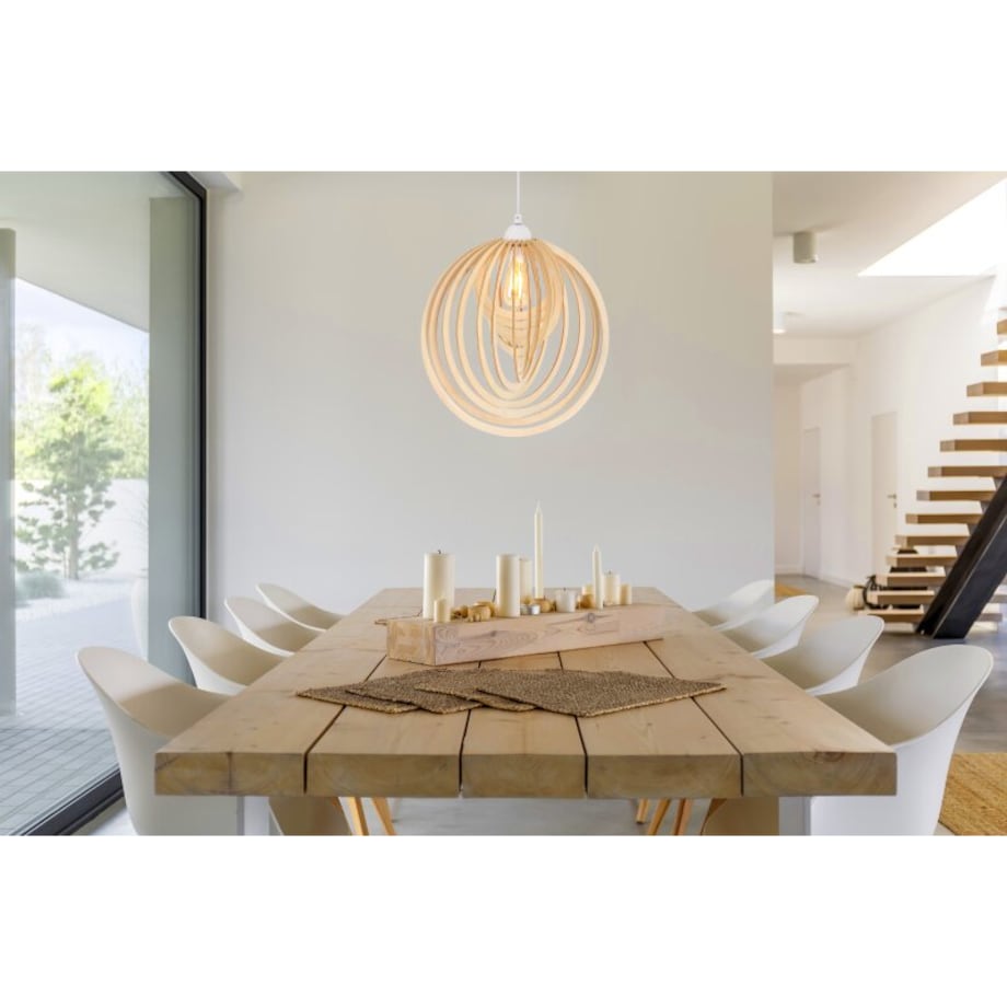 Rustykalna lampa wisząca Rope 6123527 drewniana belka do pokoju brązowa