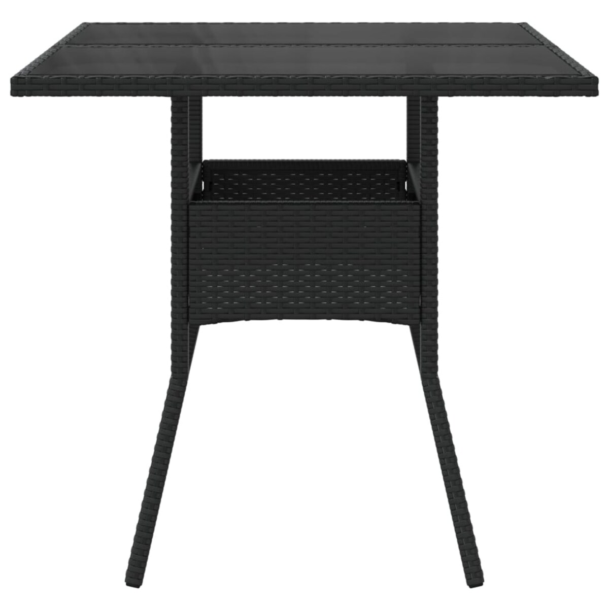 vidaXL Stół ogrodowy ze szklanym blatem, czarny, 80x80x75cm, rattan PE