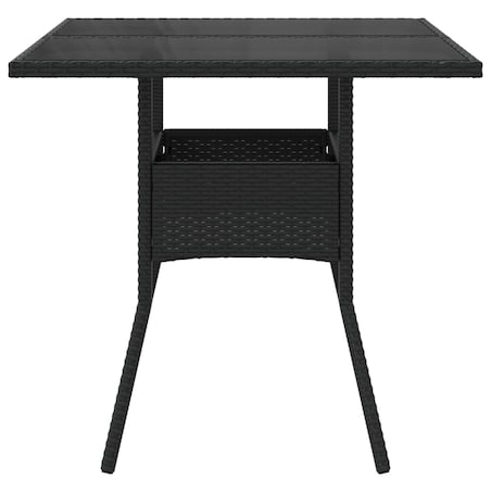 vidaXL Stół ogrodowy ze szklanym blatem, czarny, 80x80x75cm, rattan PE