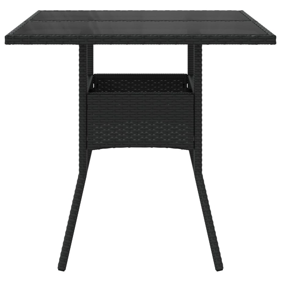 vidaXL Stół ogrodowy ze szklanym blatem, czarny, 80x80x75cm, rattan PE
