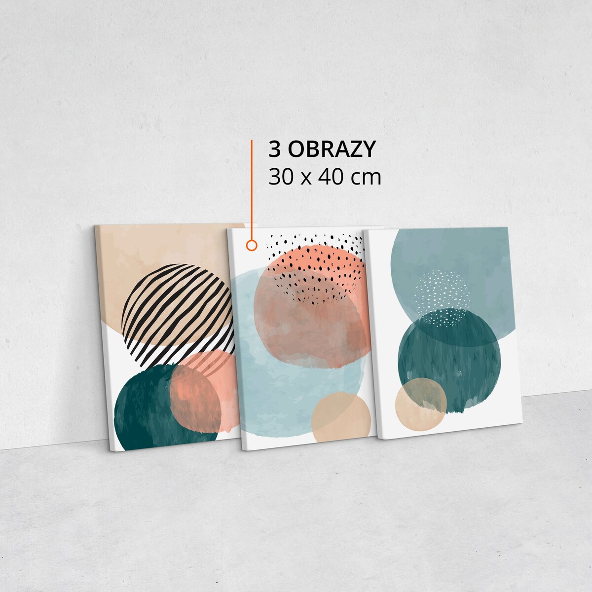 OBRAZY DO SALONU SET AKWARELE KOŁA ABSTRAKCJA MINIMALIZM 90x40cm