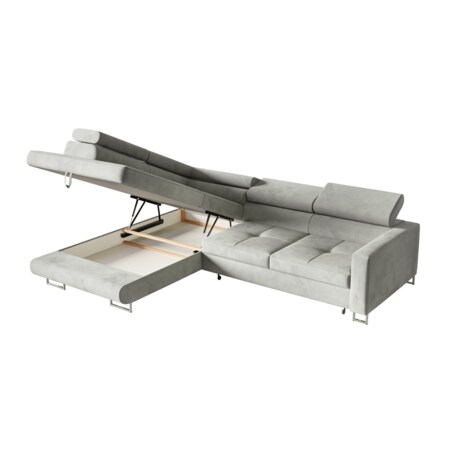 Narożnik rozkładany MERY L z regulowanymi zagłówkami na srebrnych nóżkach