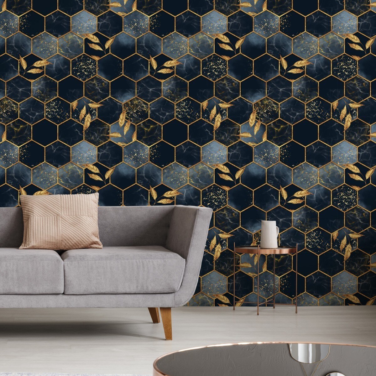 Tapeta Mozaika Liście MARMUR Heksagony