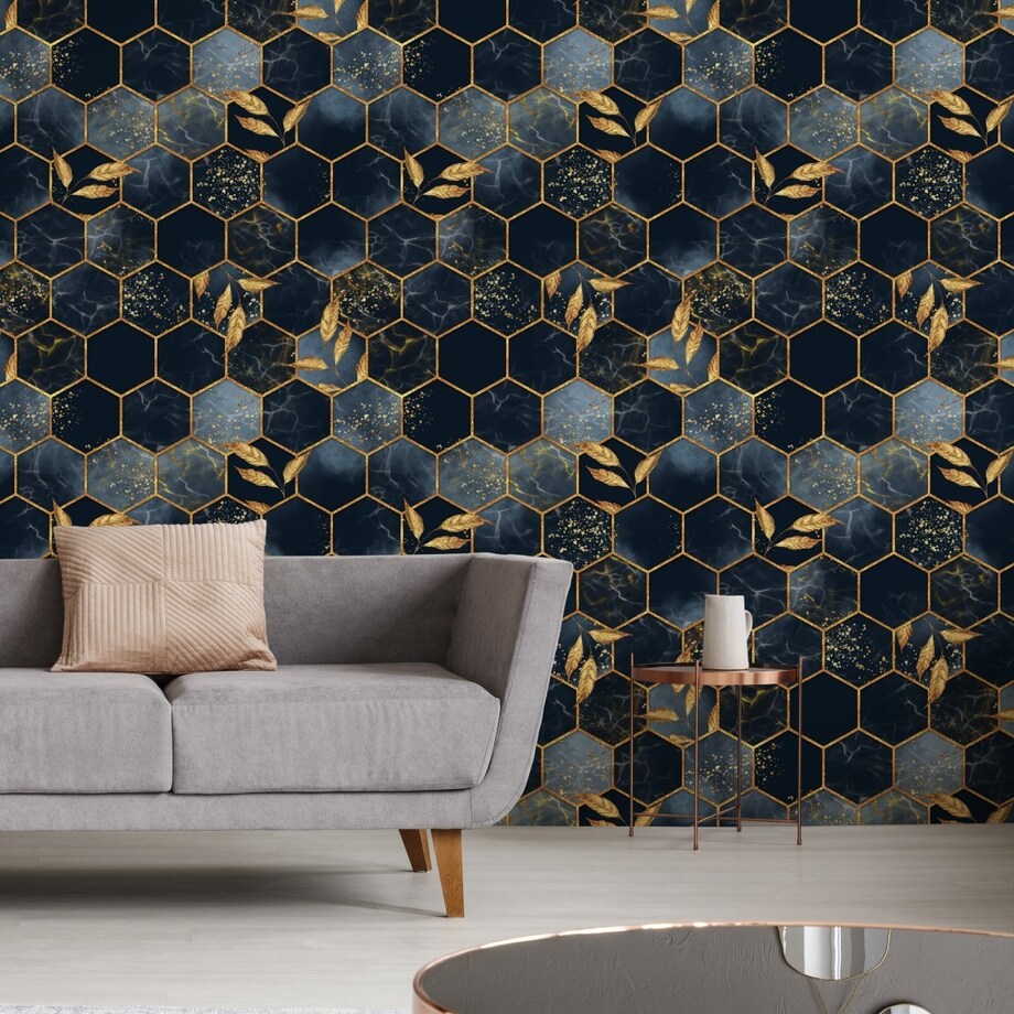Tapeta Mozaika Liście MARMUR Heksagony