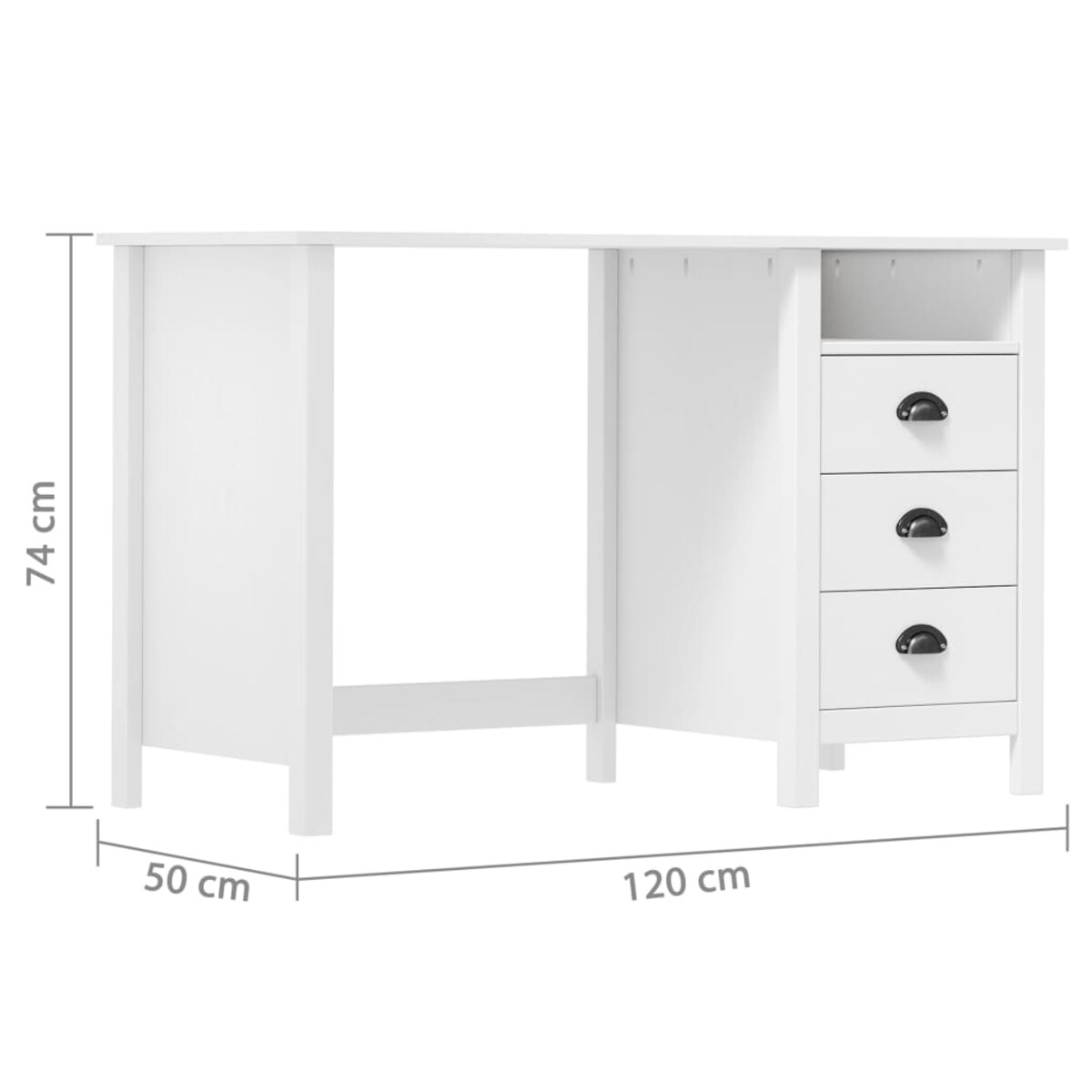 vidaXL Biurko Hill z 3 szufladami, 120x50x74 cm, lita sosna