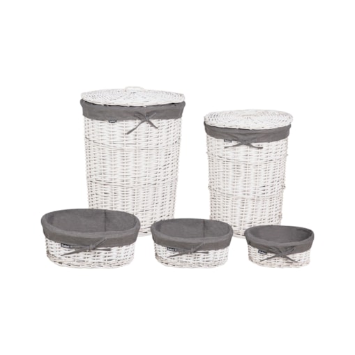 Zestaw 5 koszy wiklinowych biały VAKARI