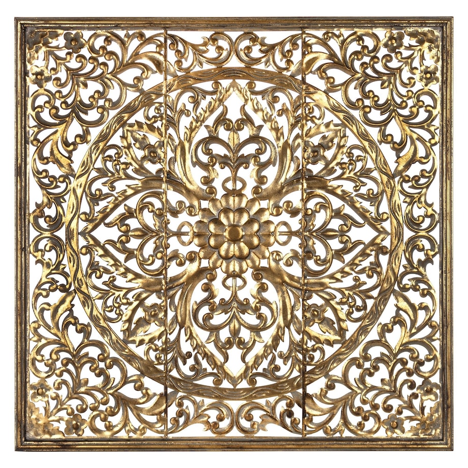 Dekoracja ścienna metalowa 80x80x2 cm ROZETA złota