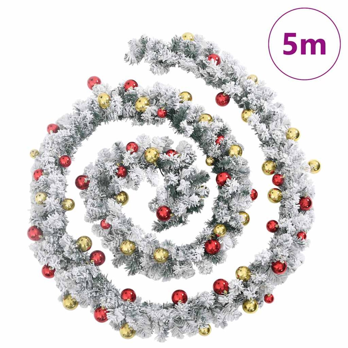 vidaXL Świąteczna girlanda z bombkami i światłami LED, zielona, 5 m