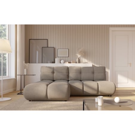 Pikowany Narożnik MILA rozkładany bez boczków lewy ciemnobeżowy