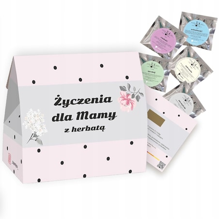 DROBNY ZESTAW PREZENTOWY UPOMINKOWY NA DZIEŃ MATKI URODZINY DLA MAMY TEŚCIOWEJ - MIX 5 RÓŻNYCH HERBAT SYPANYCH LIŚCIASTYCH