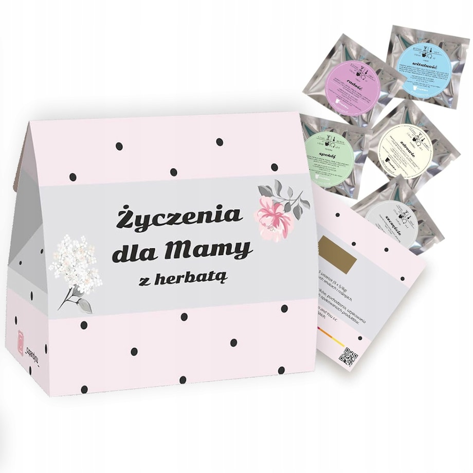 DROBNY ZESTAW PREZENTOWY UPOMINKOWY NA DZIEŃ MATKI URODZINY DLA MAMY TEŚCIOWEJ - MIX 5 RÓŻNYCH HERBAT SYPANYCH LIŚCIASTYCH